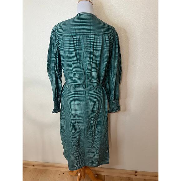 Ulla Johnson Teal Fiora Piplin Cotton Striped Long Sleeve Midi Dress 8 - Picture 8 of 13
